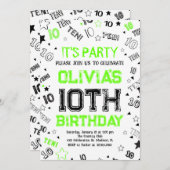 Green Boy Number Ten Birthday Party Einladung (Vorne/Hinten)