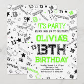 Green Boy Number Thirteen Birthday Party Einladung (Vorne/Hinten)