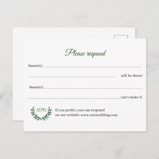 Green Branches RSVP Postcard Postkarte (Vorne/Hinten)