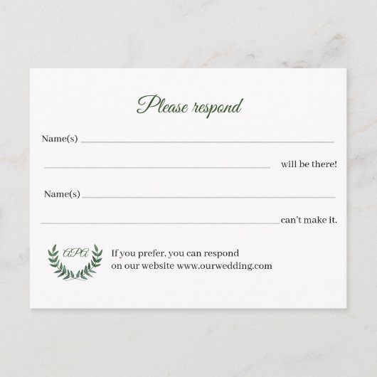 Green Branches RSVP Postcard Postkarte (Vorderseite)