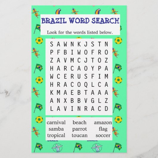 Green Brasilien Word Search Paper (Vorderseite)