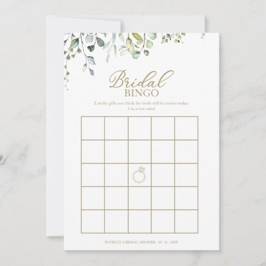 Green Brautparty Bingo Game Einladung (Vorderseite)