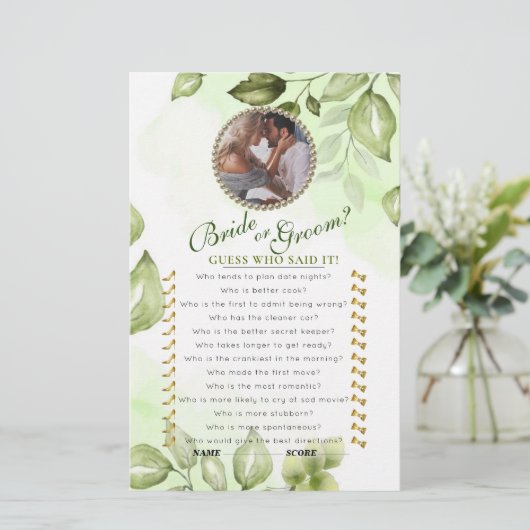 Green Brautparty Game Card (Stehend Vorderseite)