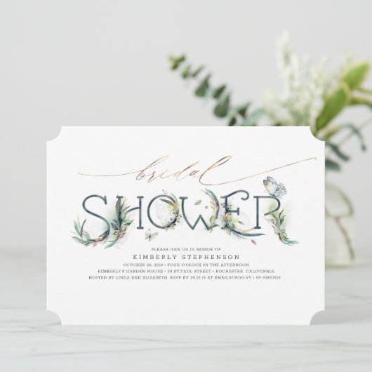 Green Brautparty Gold Calligraphy Einladung (Stehend Vorderseite)