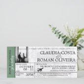 Green Brazil Wedding Boarding Pass Einladung (Stehend Vorderseite)