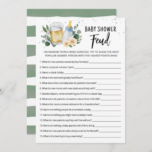 Green Brewing Baby Shower Feud Game Card Einladung (Vorne/Hinten)