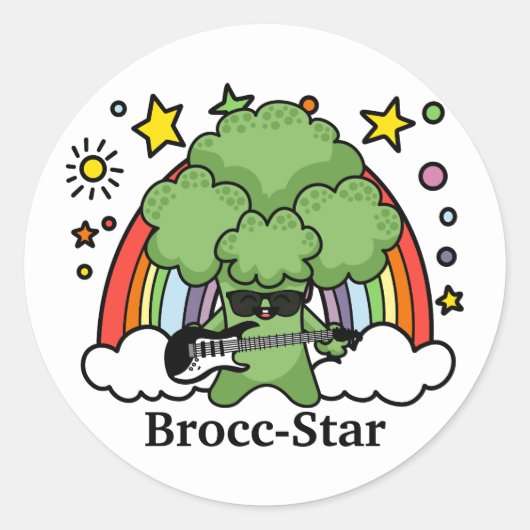 Green Broccoli Brocc, Rock Star Runder Aufkleber (Vorderseite)