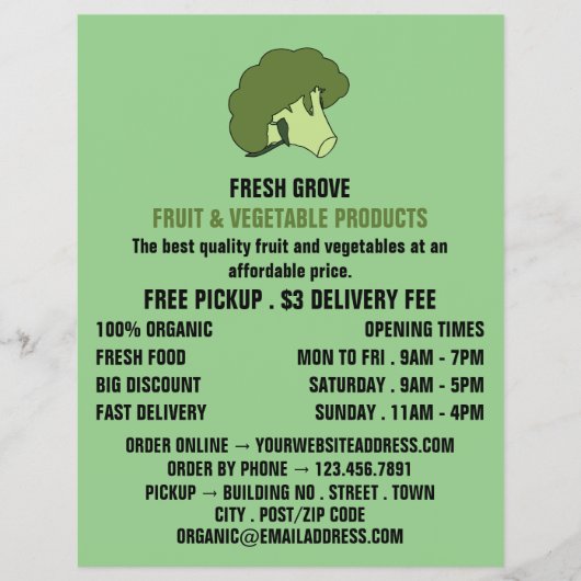 Green Broccoli, Greengrocers-Werbung Flyer (Vorne)