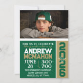 Green & Bronze Gold Abschluss Foto Einladung (Vorderseite)