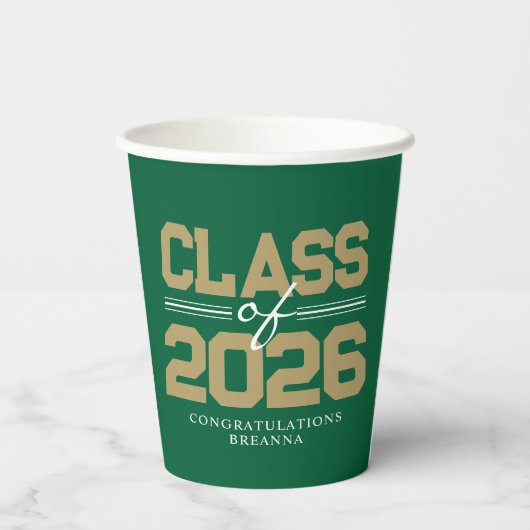 Green & Bronze Gold Class of Year Abschluss Pappbecher (Rückseite)