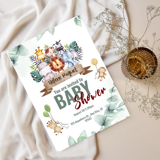 Green Brown Ästhetik Safari Animals Baby Dusche Einladung