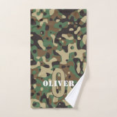 Green Brown Beige Camouflage Camouflage Monogram N Badhandtuch Set (Handtuch)