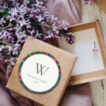 Green Brown Berry Christmas Flora Muster Monogram