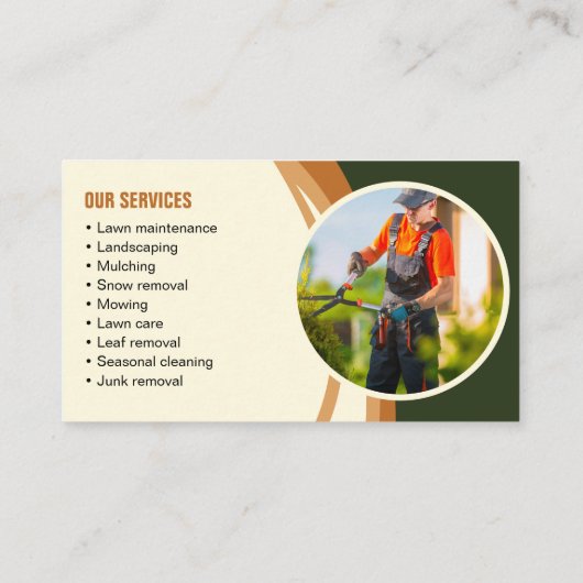 Green Brown Biege Lawn Care Landscaping Mowing Visitenkarte (Rückseite)