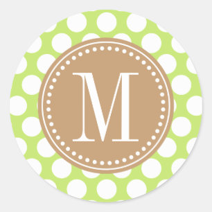 Green & Brown Big Polka Dots Mit Monogramm Runder Aufkleber