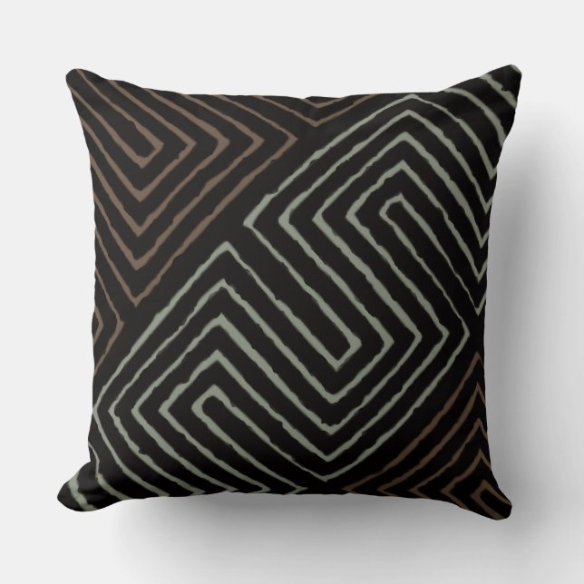Green Brown Black African Maze Mud Cloud Tribal Kissen (Vorderseite)