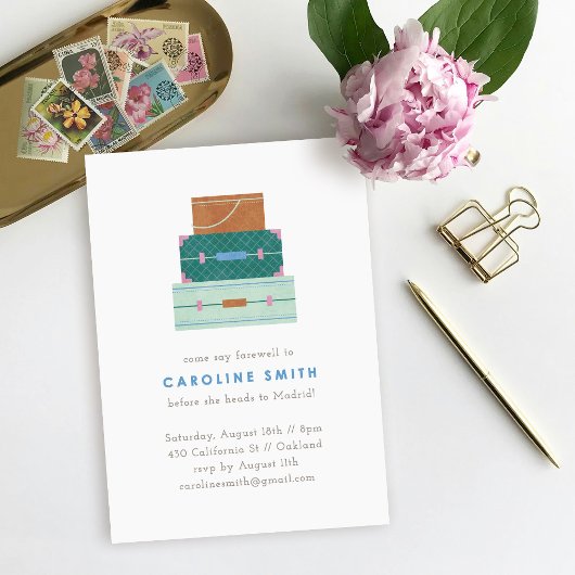 Green Brown Blue Luggage Farewell Party Einladung