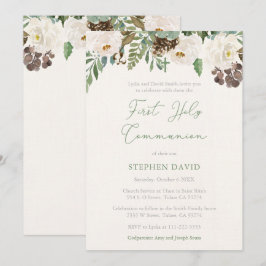 Green Brown Boy First Heilige Kommunion Celebratio Einladung