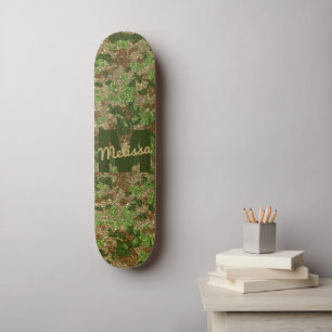 Green Brown Camouflage Glitzer Camouflage Monogram Skateboard
