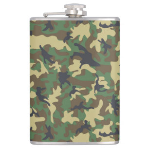 Green Brown Camouflage Vinyl Wrapped Flask 8 oz Flachmann