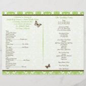 Green Brown Damask Heart Butterfly Wedding Program (Rückseite)