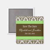 Green Brown Damask Wedding Save the Date Magnet (Vorderseite/Rückseite)