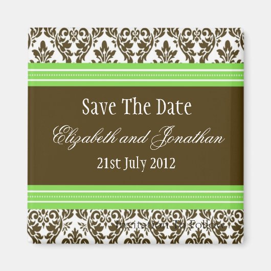 Green Brown Damask Wedding Save the Date Magnet (Vorne)