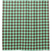 Green Brown Diamond Schachbrett Muster Duschvorhang (Vorderseite)