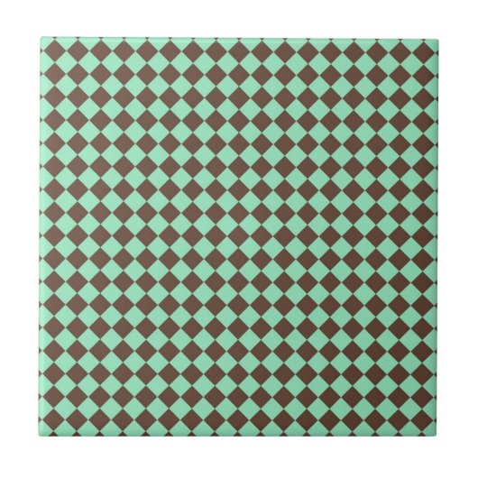 Green Brown Diamond Schachbrett Muster Fliese (Vorderseite)