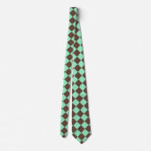 Green Brown Diamond Schachbrett Muster Krawatte (Rückseite)