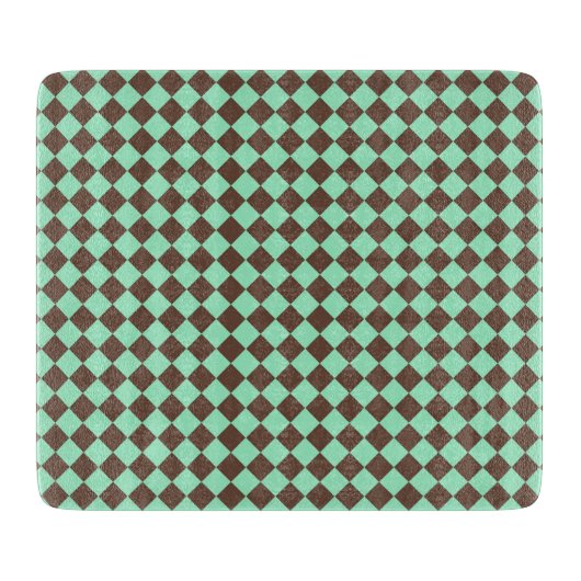 Green Brown Diamond Schachbrett Muster Schneidebrett (Vorderseite)