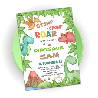 Green & Brown Dinosaurier Geburtstagseinladung Einladung