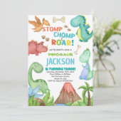 Green Brown Dinosaurier Geburtstagseinladungen Einladung (Stehend Vorderseite)