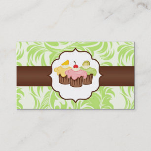 Green & Brown Floral Cup Cake Bake Business Card Visitenkarte