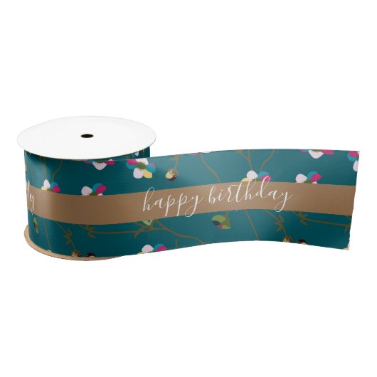 Green Brown Floral Custom Design Happy Birthday Satinband (Spule)