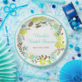 Green & Brown Floral Wreath Bridal Shower Pappteller (Party)