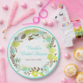 Green & Brown Floral Wreath Bridal Shower Pappteller (Party)