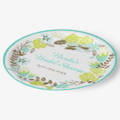 Green & Brown Floral Wreath Bridal Shower Pappteller (Schrägansicht)