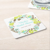 Green & Brown Floral Wreath Bridal Shower Rechteckiger Pappuntersetzer (angewinkelt)