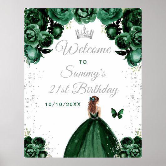 Green Brown Hair Princess Geburtstag Willkommen Poster (Vorne)