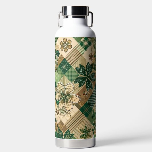 GREEN & BROWN IRISH SHAMROCKS & PLAID PATTERNS TRINKFLASCHE (Vorderseite)
