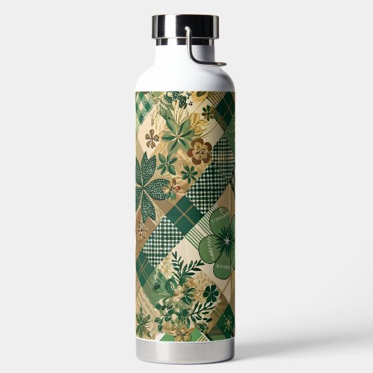 GREEN & BROWN IRISH SHAMROCKS & PLAID PATTERNS TRINKFLASCHE (links)
