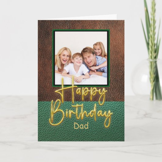 Green & Brown leather Gold Script Dad Birthday Karte (Vorderseite)