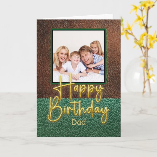 Green & Brown leather Gold Script Dad Birthday Karte (Gelbe Blume)