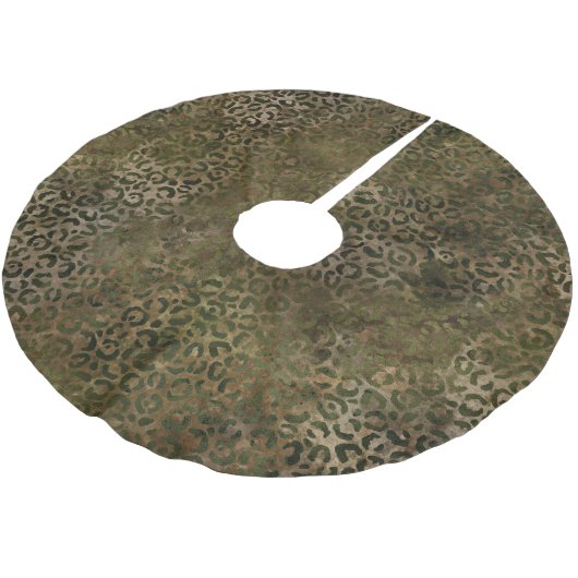 Green Brown Leopard Print Polyester Weihnachtsbaumdecke (Schrägansicht)