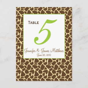 Green Brown Safari Wedding Tischnummer Card