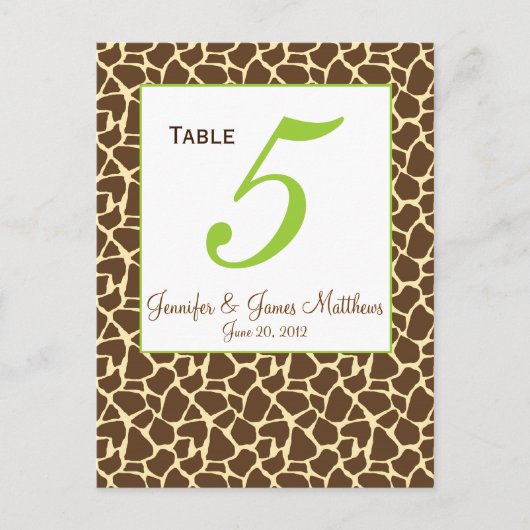 Green Brown Safari Wedding Tischnummer Card (Vorderseite)