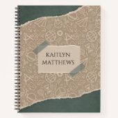 Green Brown Torn Paper School Muster Personalisier Notizblock (Vorderseite)