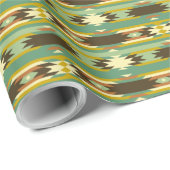 Green & Brown Tribal Ikat Geometrisches Muster Geschenkpapier (Rolleneckpunkt)