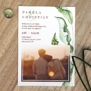 Green Brown Tropical Leaves Photo Wedding  Einladung